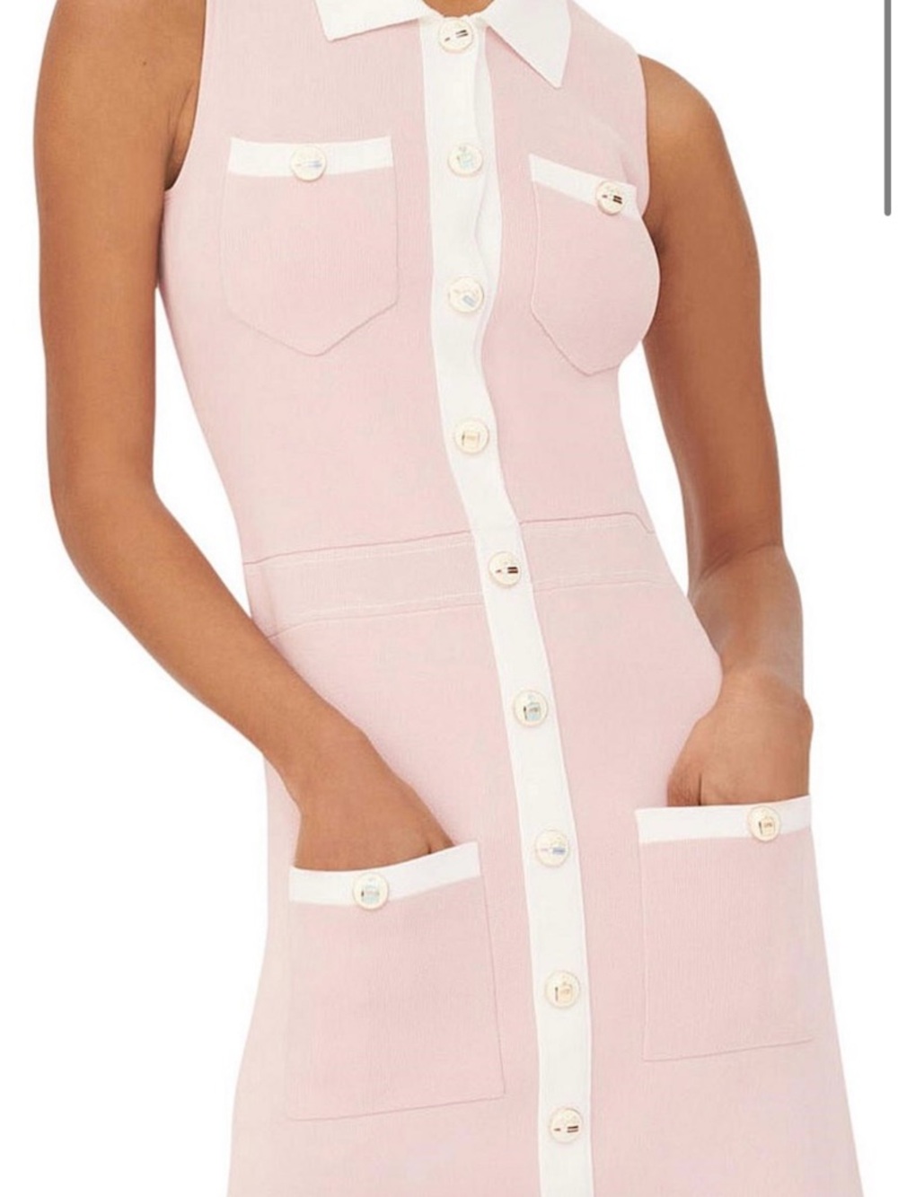 Maje Pink and White Sleeveless Button-Front Shift Dress